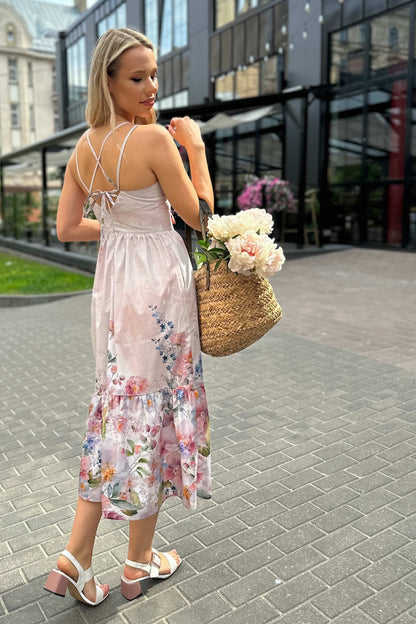 Elegantes Baumwollkleid mit Bindeträgern am Rücken