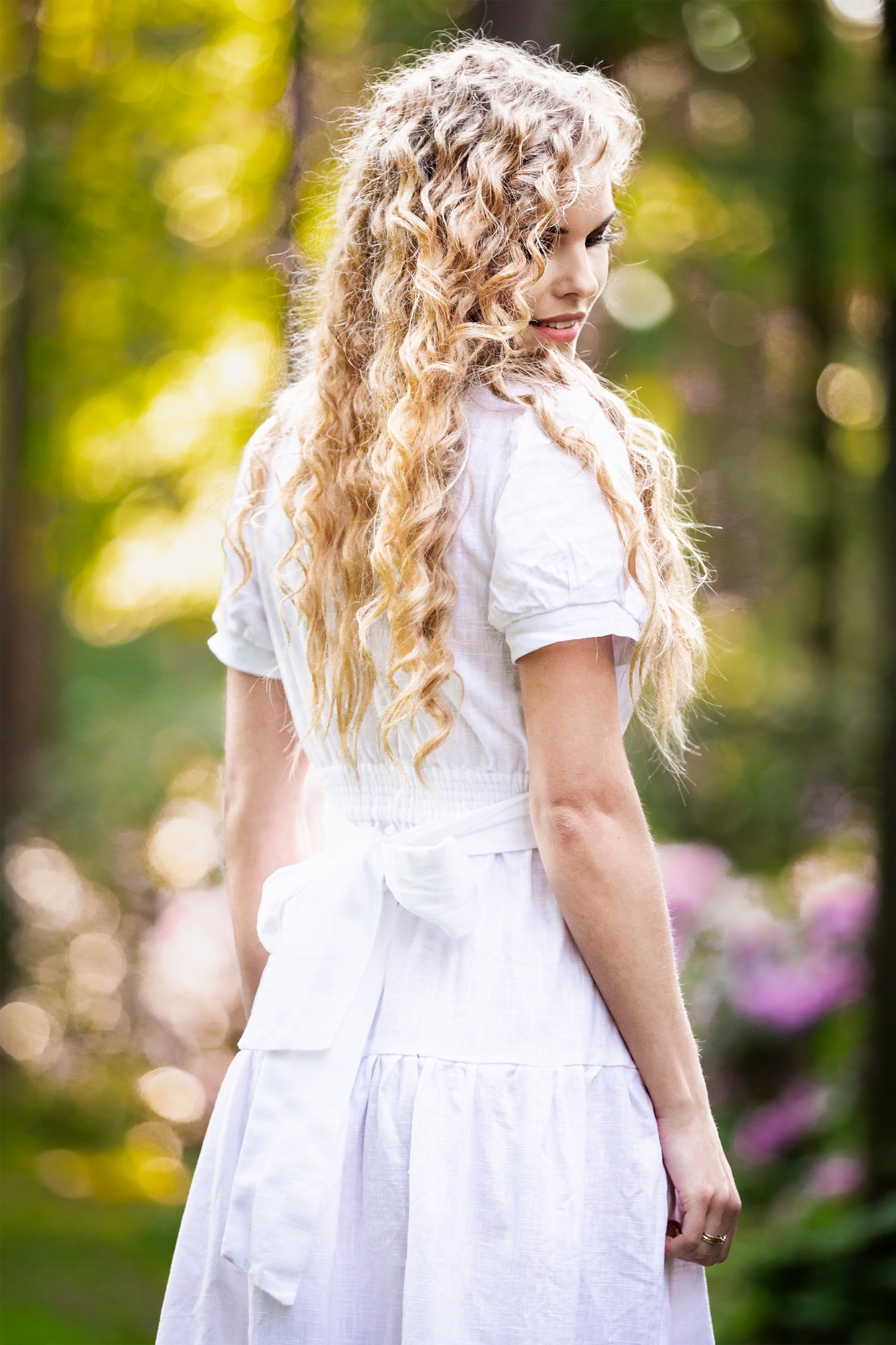 White Linen Midi Dress with Bow Back – guntina - Main Image