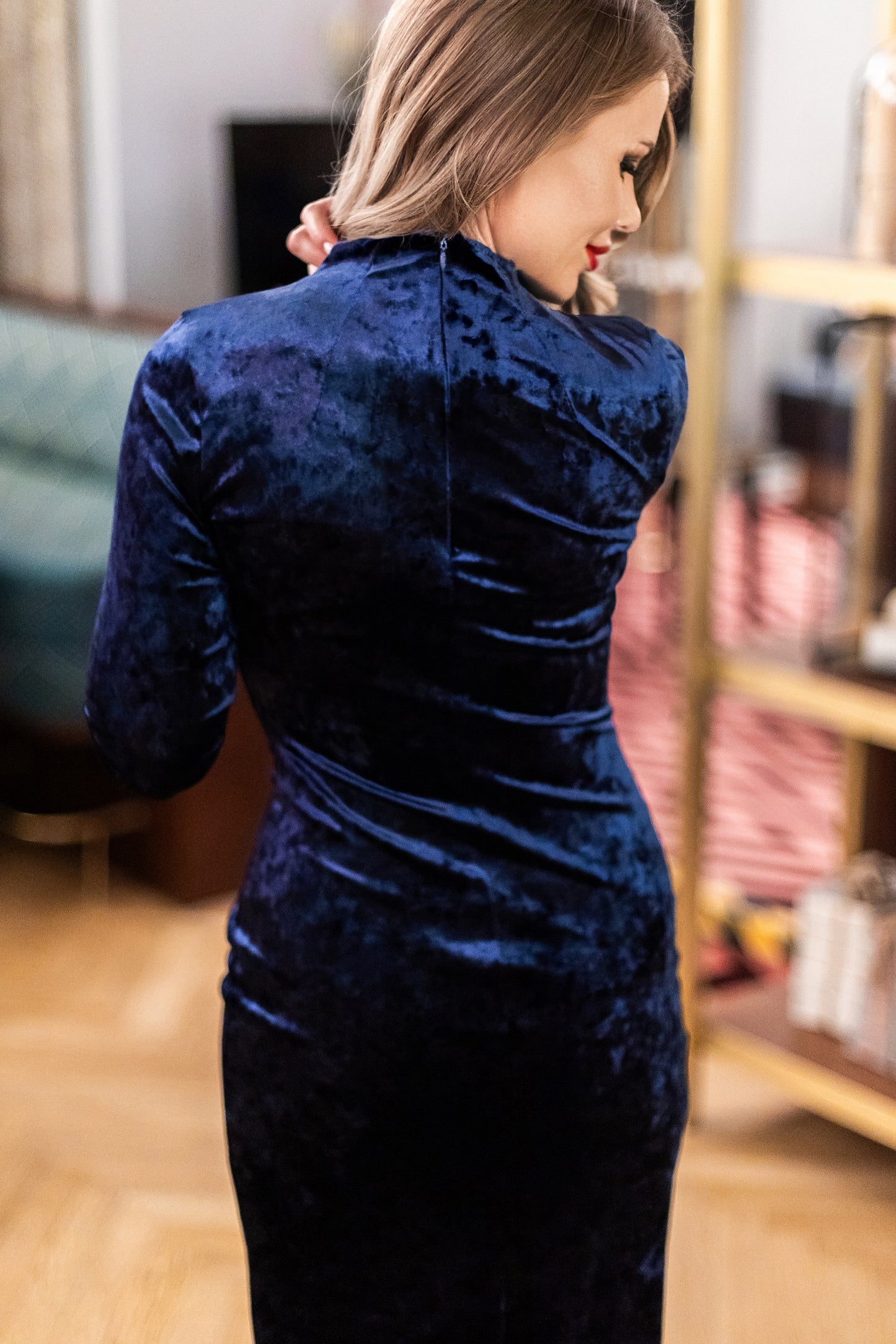 Dark Blue Velvet Midi Dress