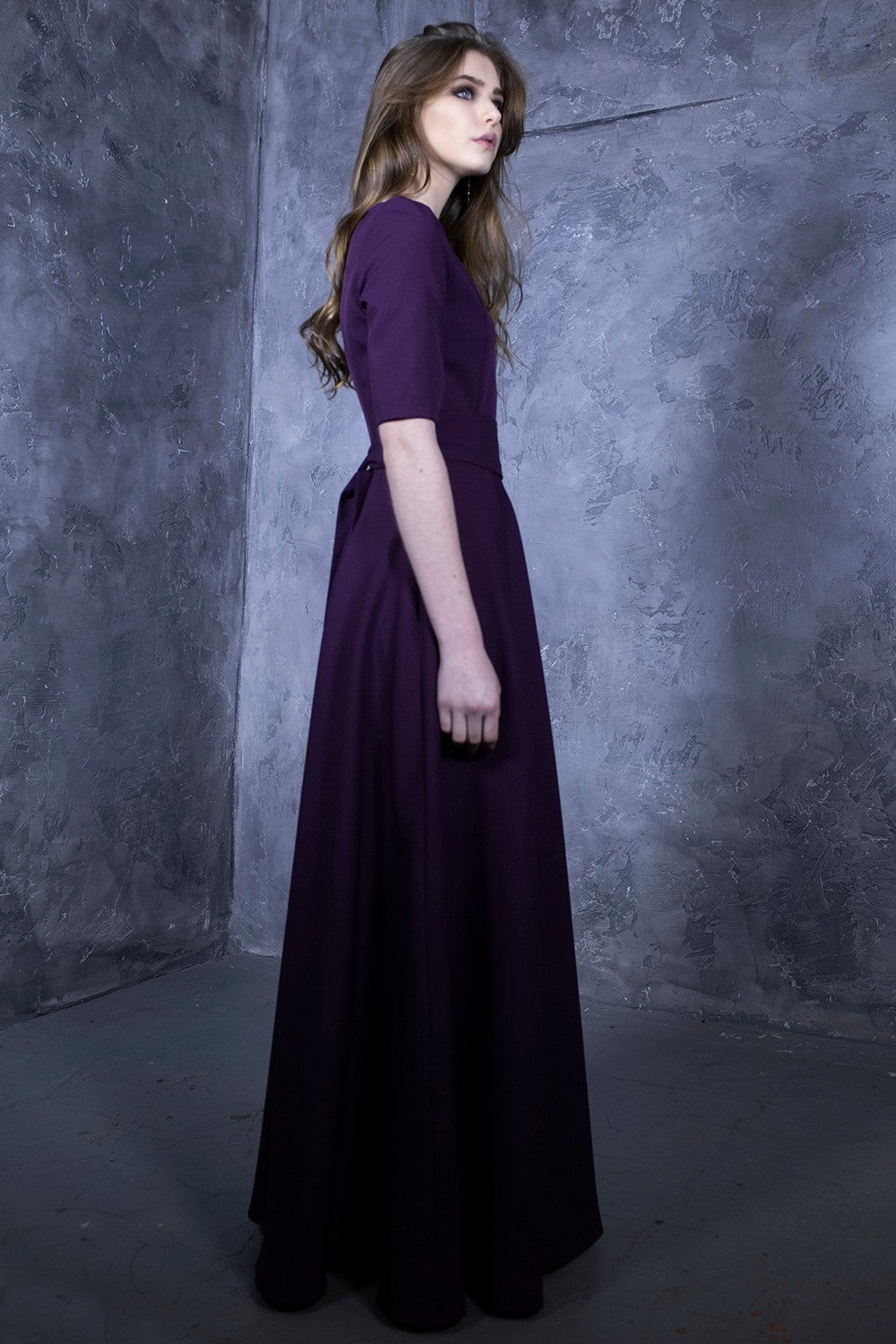 Dark purple maxi dress with circle skirts