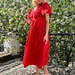 Red oversize cotton dress with pockets