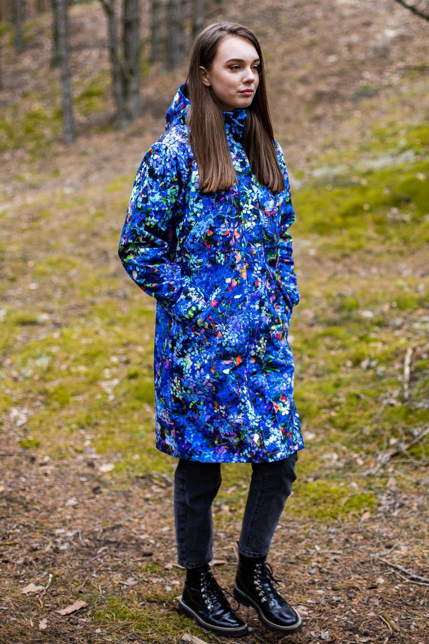 Softshell coat / parka with abstract leaves print