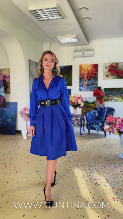 Blue flared skirts with side pockets