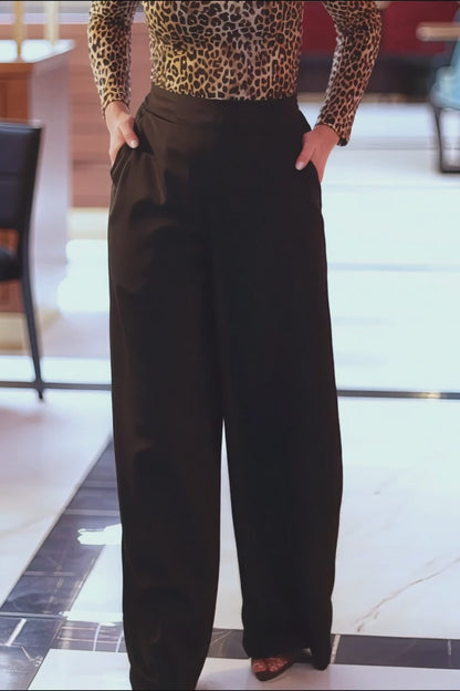 Black Satin Wide-Leg Trousers