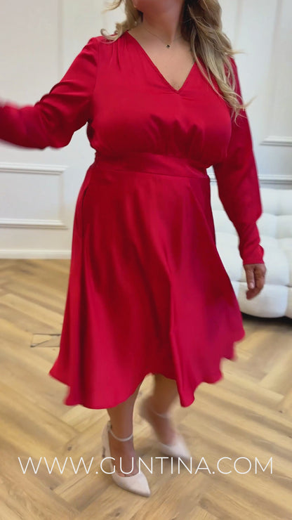 Red cocktail dress with sleeves