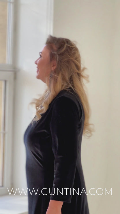 Long black velvet dress