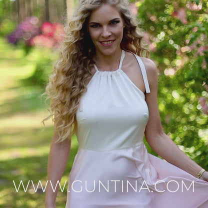 Light Yellow to Pink Ombre Satin Maxi Dress