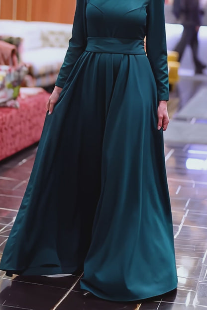 Emerald Green Long Sleeve Maxi Dress with Bow Back Detail