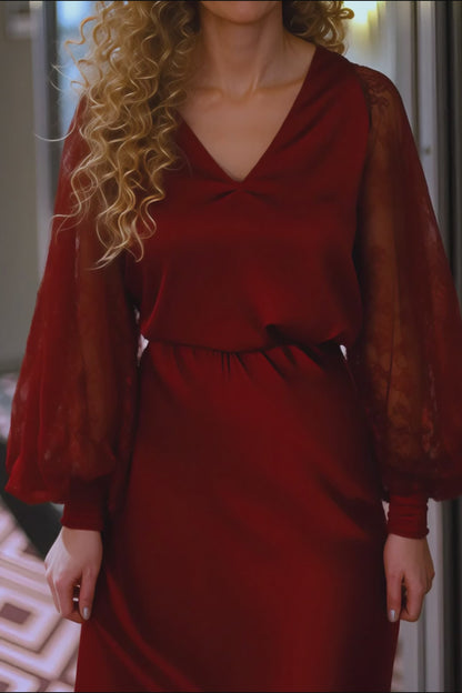 Burgundy Satin A-line Skirt