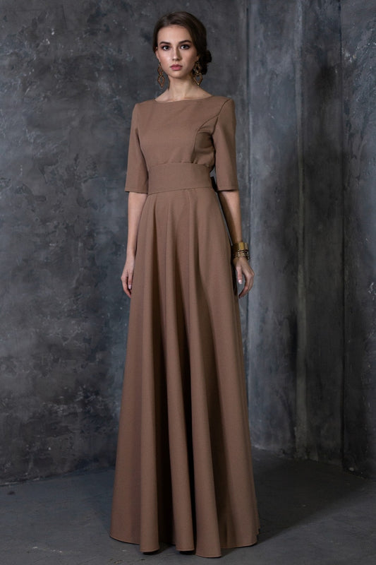 Brown maxi dress with circle skirts