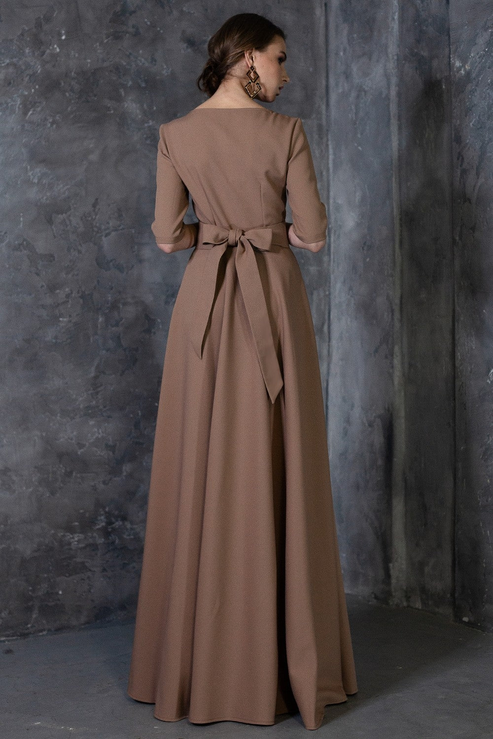 Brown maxi dress with circle skirts