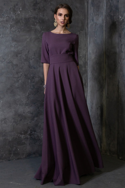 Purple grey maxi dress with circle skirts