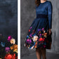 Blaugraues Kleid mit Blumen 
