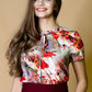 Blouse with abstract brown red print