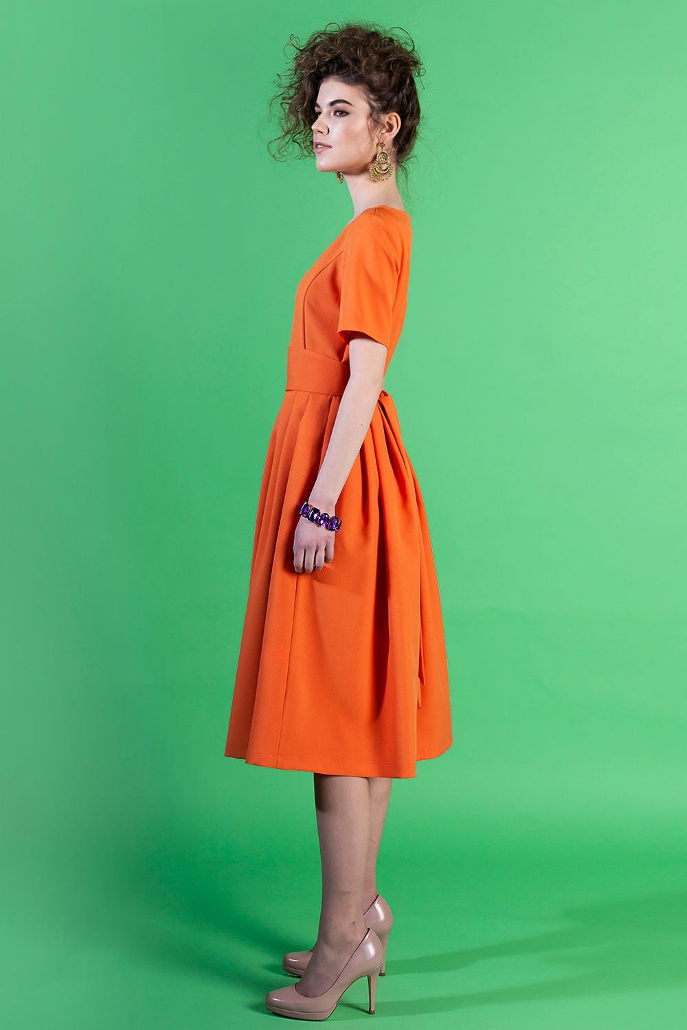 Orange dress with pleats