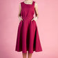 Raspberry red linen circle skirts with side pockets