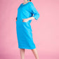 Turquoise linen dress with front pockets