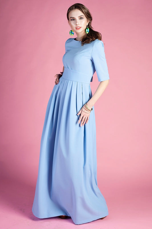 Tirkīza maxi kleita ar saulīšsvārkiem