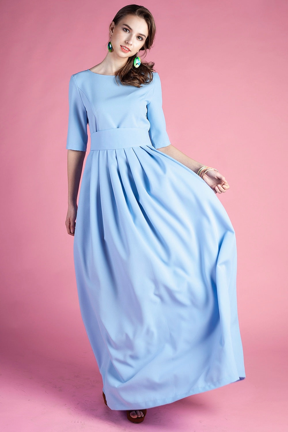 Light blue maxi dress with pleats