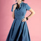 Linen dress with stand up collar