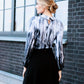 Blouse with black and white plant print