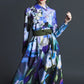 Dress with painted blue purple flower print