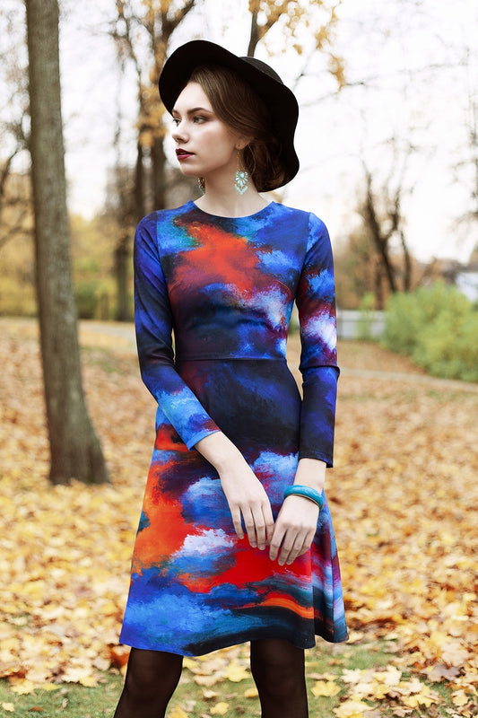Dress with sunset cloud print