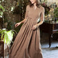 Brown maxi dress with pleats