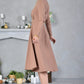 Light brown dress with stand up collar and front buttons