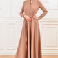 Light brown maxi dress with stand up collar and front buttons