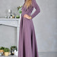 Grey purple maxi dress with stand up collar and front buttons