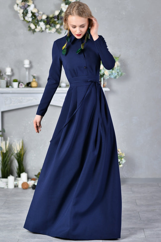 Dark blue maxi dress with front buttons