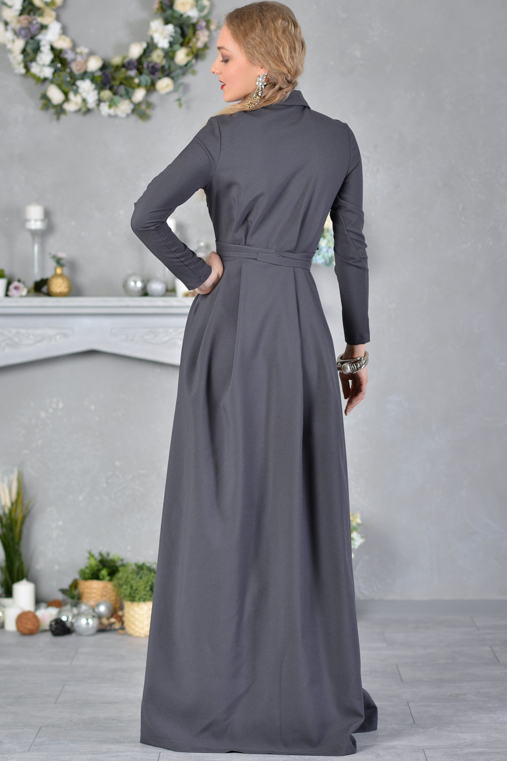 Grey maxi dress with front buttons