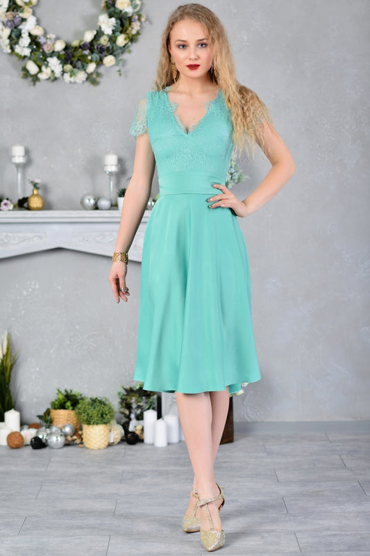 Mint green lace dress with circle skirt