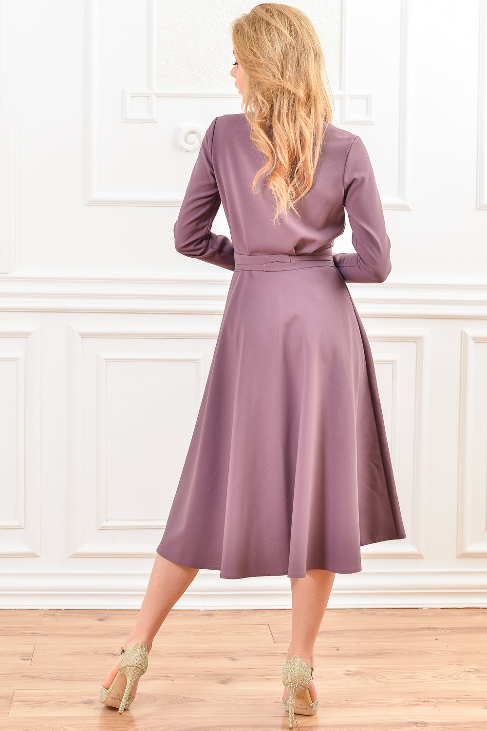 Light purple dress with stand up collar and front buttons
