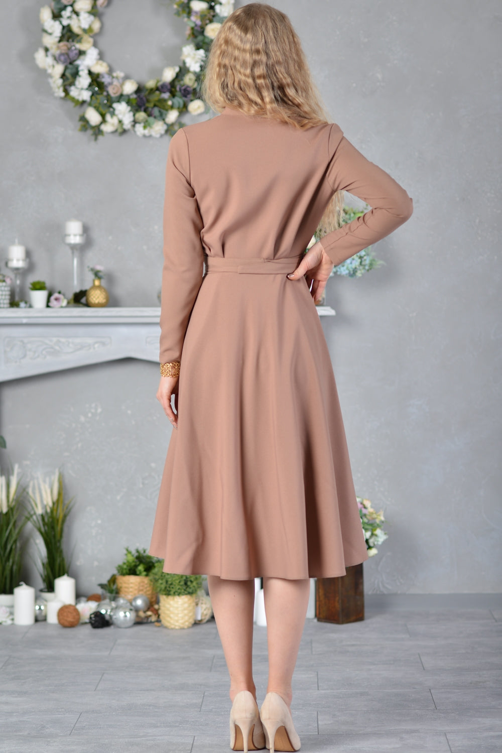 Dress with stand up collar and front buttons