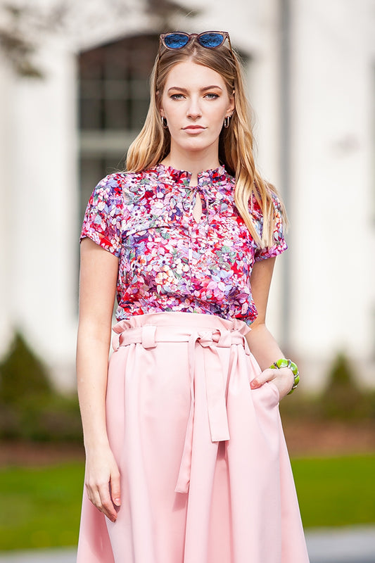 Red blouse with small nature print