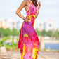Bright maxi dress with cut out back