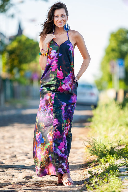 Dark cotton maxi dress with cut out back