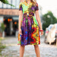Abstract midi dress with separated belt