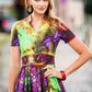 Abstract midi dress with separated belt