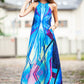 Blue summer long dress with a bare back