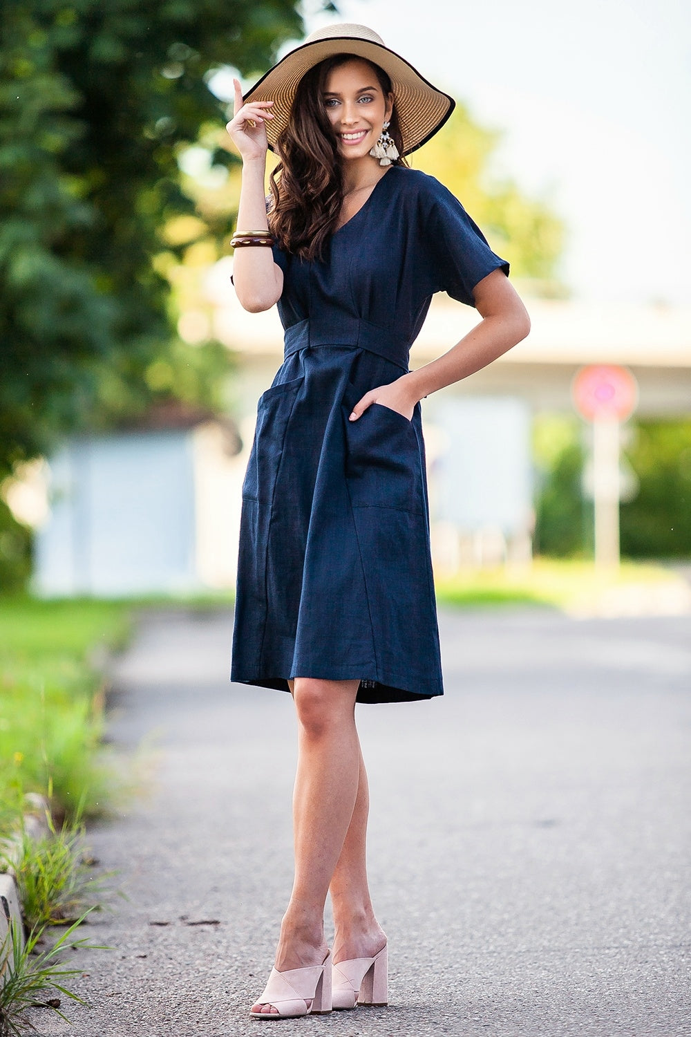 Dark blue linen dress