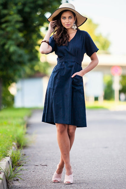 Dark blue linen dress