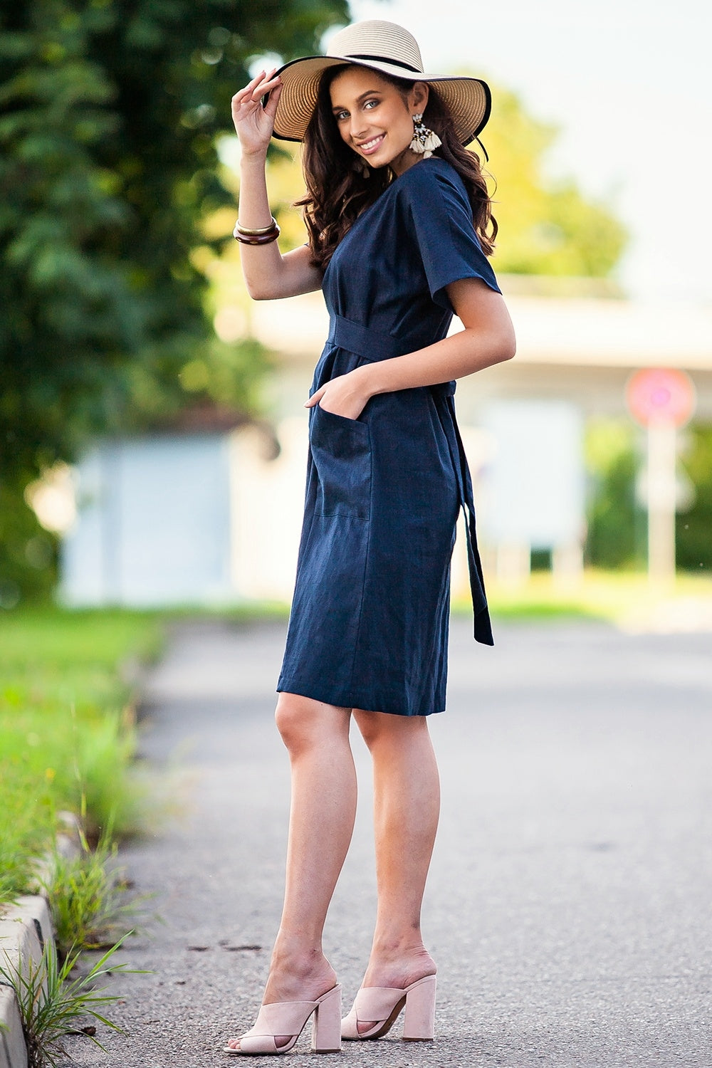 Dark blue linen dress