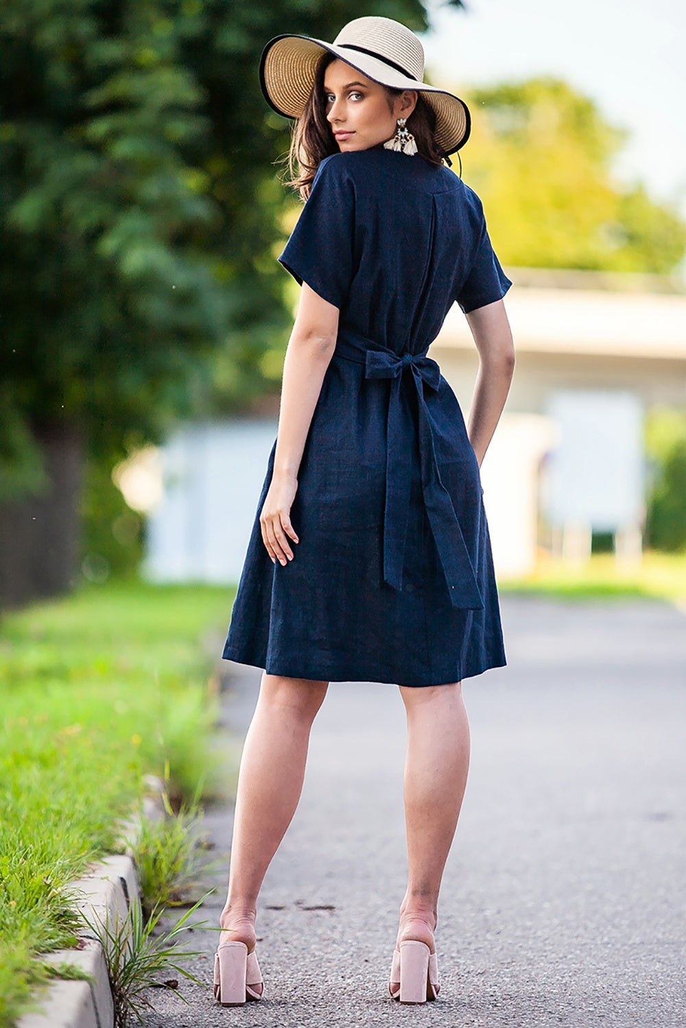 Dark blue linen dress