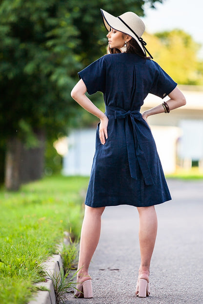 Dark blue linen dress