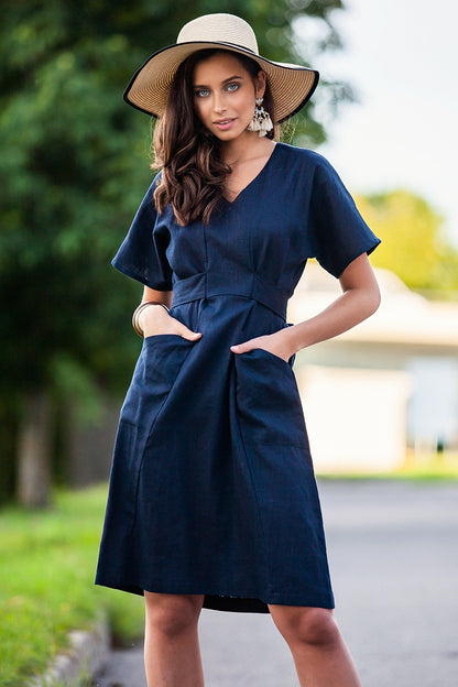 Dark blue linen dress