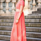 Salmon lace maxi dress with short sleeves