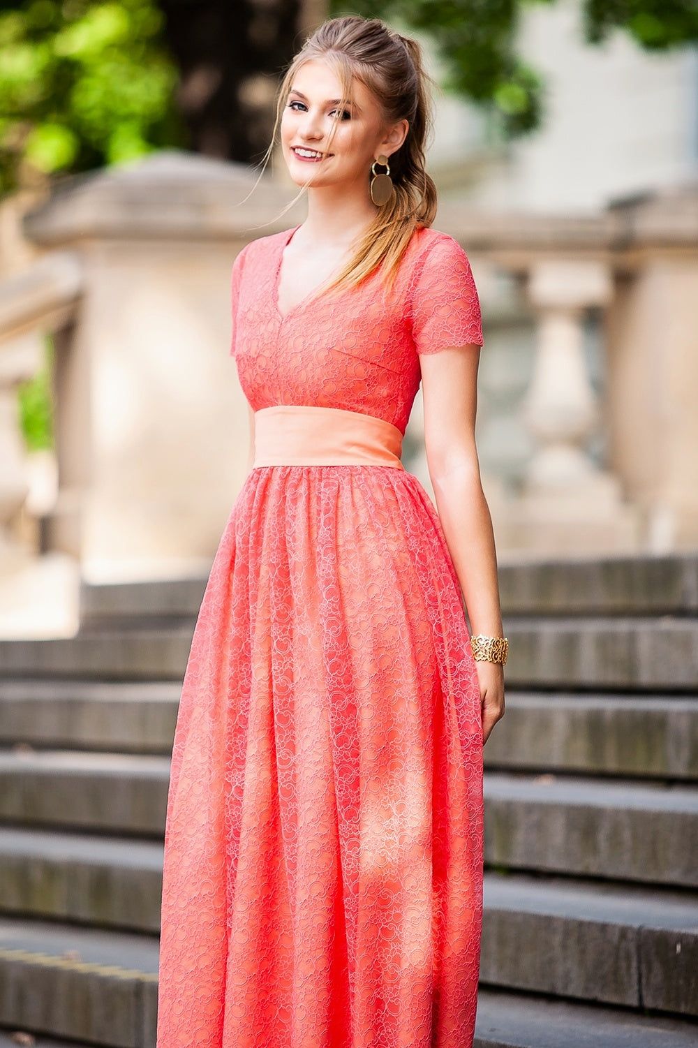 salmon lace dress 60s Salmon Slip Dress With Lace Detailing By Vanity Fair